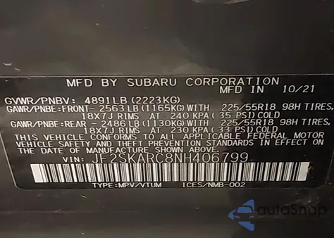 2022 Subaru Forester Touring from USA, damaged, VIN JF2SKARC8NH406799